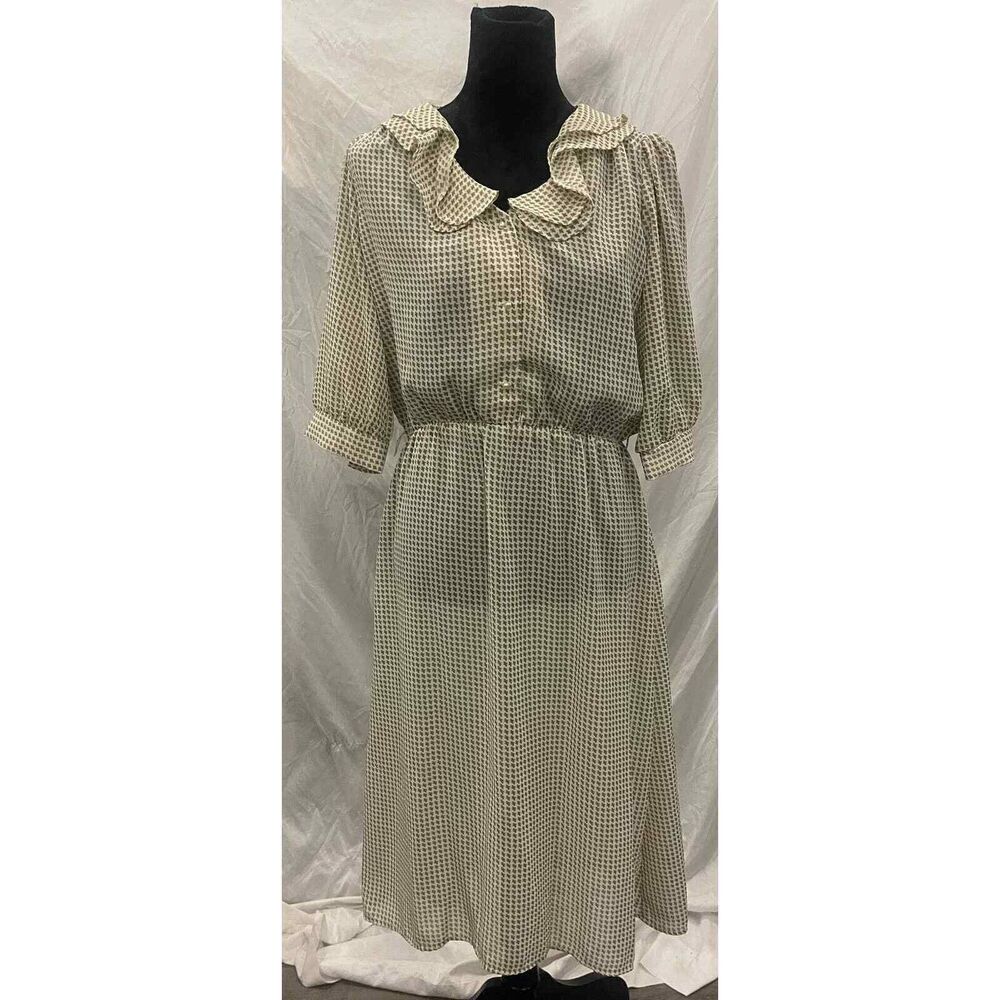Vintage 80s Jones Ruffle Statement Collar Dress Sheer Gingham Midi Sz 14